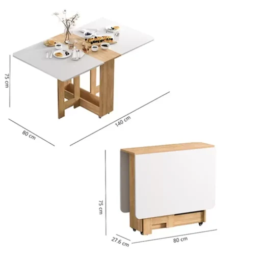 Bàn ăn thông minh có bánh xe vân gỗ trắng GP97.41